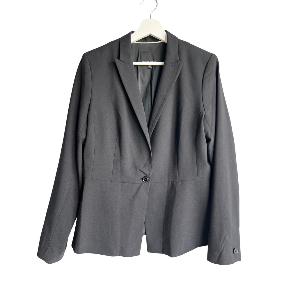 Banana Republic Womens Black Wool Blend Single Button Tailored Blazer Size 14